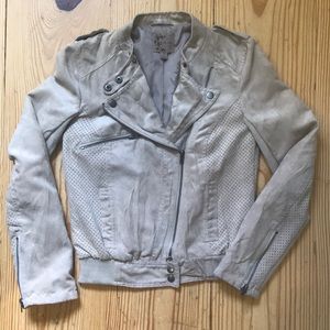 Moto Jacket faux suede cream khaki beige Boho motorcycle jacket small S